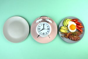 Two plates and an alarm clock for time restricted feeding