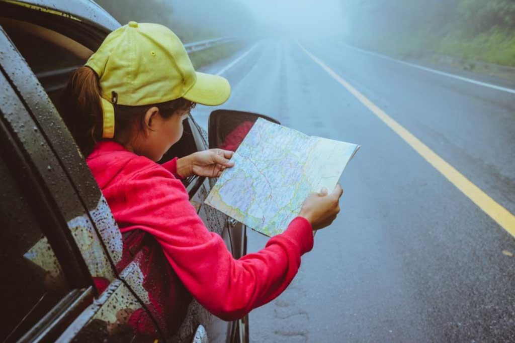 woman looking at map
