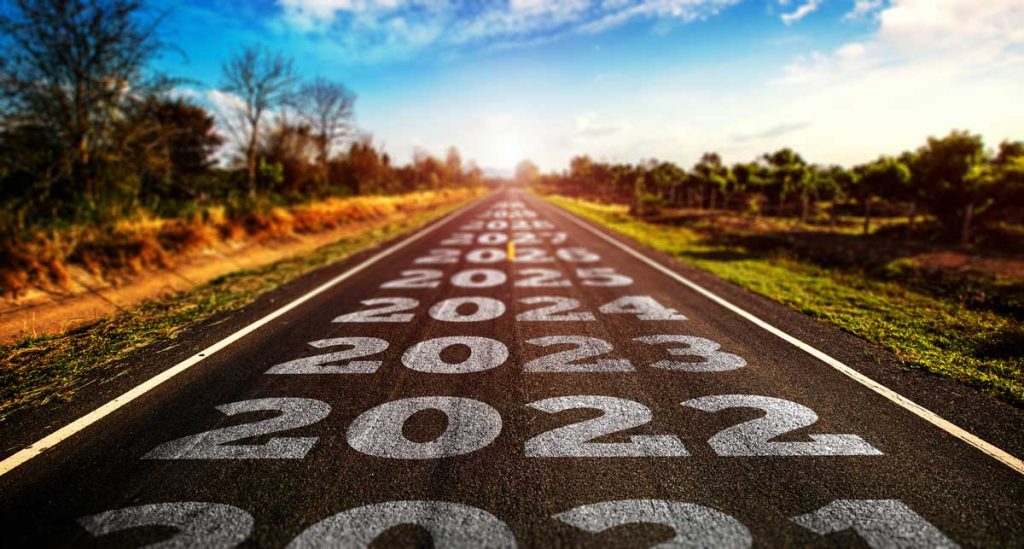 road with years printed looking to the future