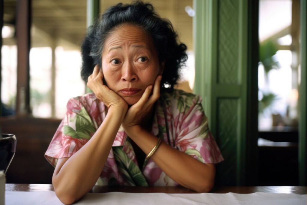 Sad Hawaiian woman