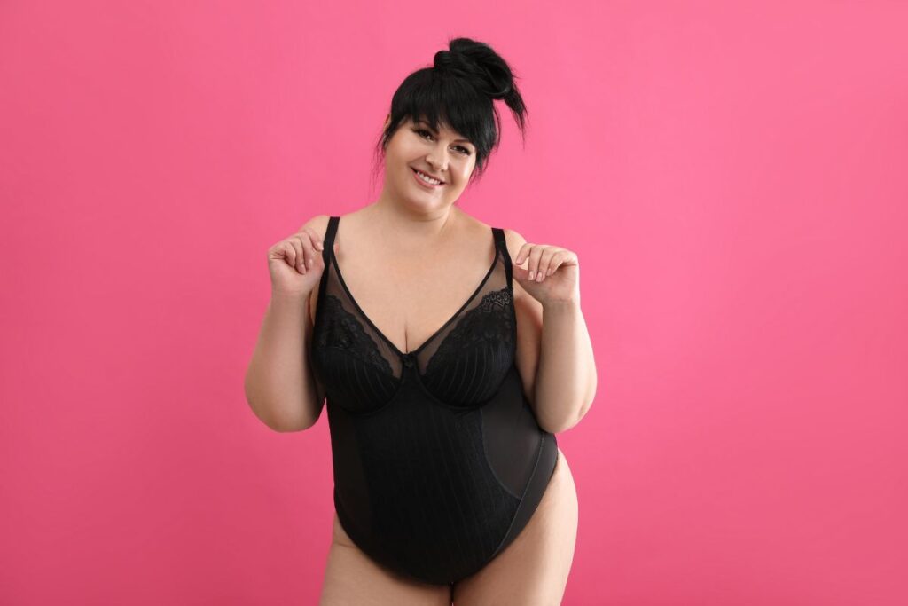 Body positive woman in lingerie with a smile