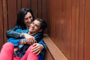 LGBTQ couple hugging