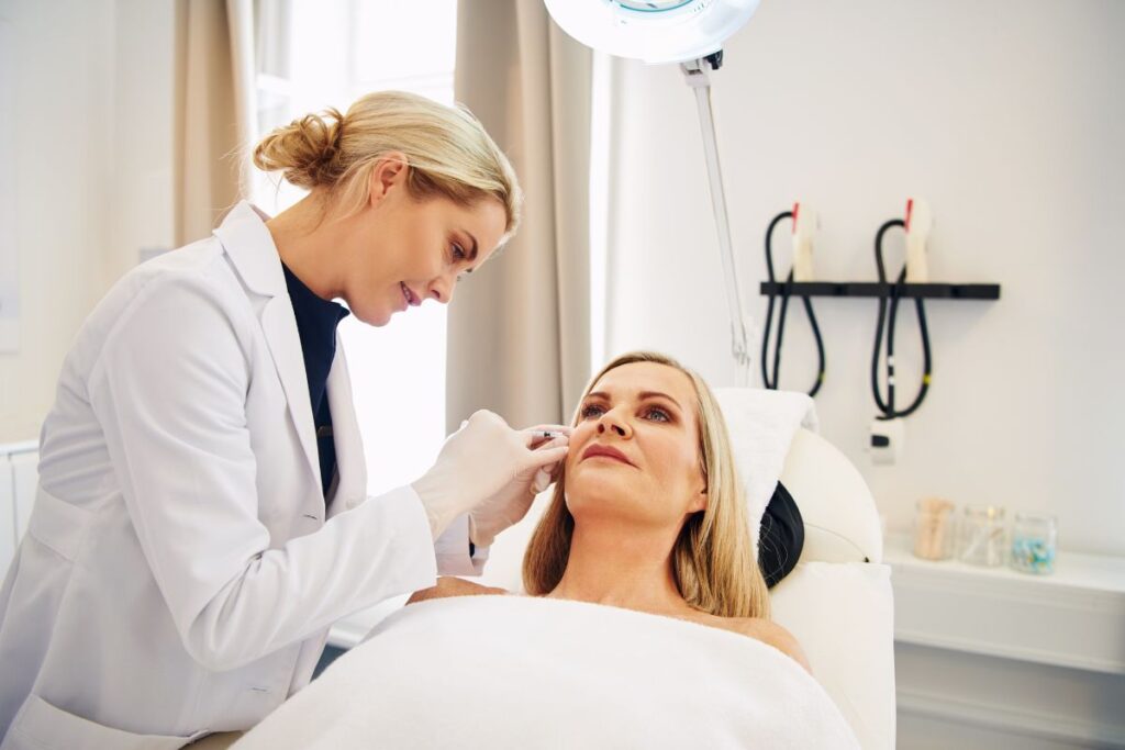 Menopausal woman at the dermatologist getting skincare help