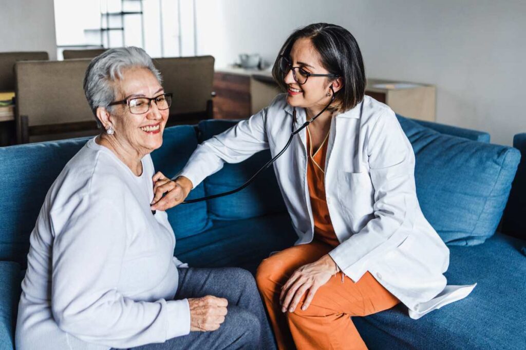 Woman having her heart checked with doctor
