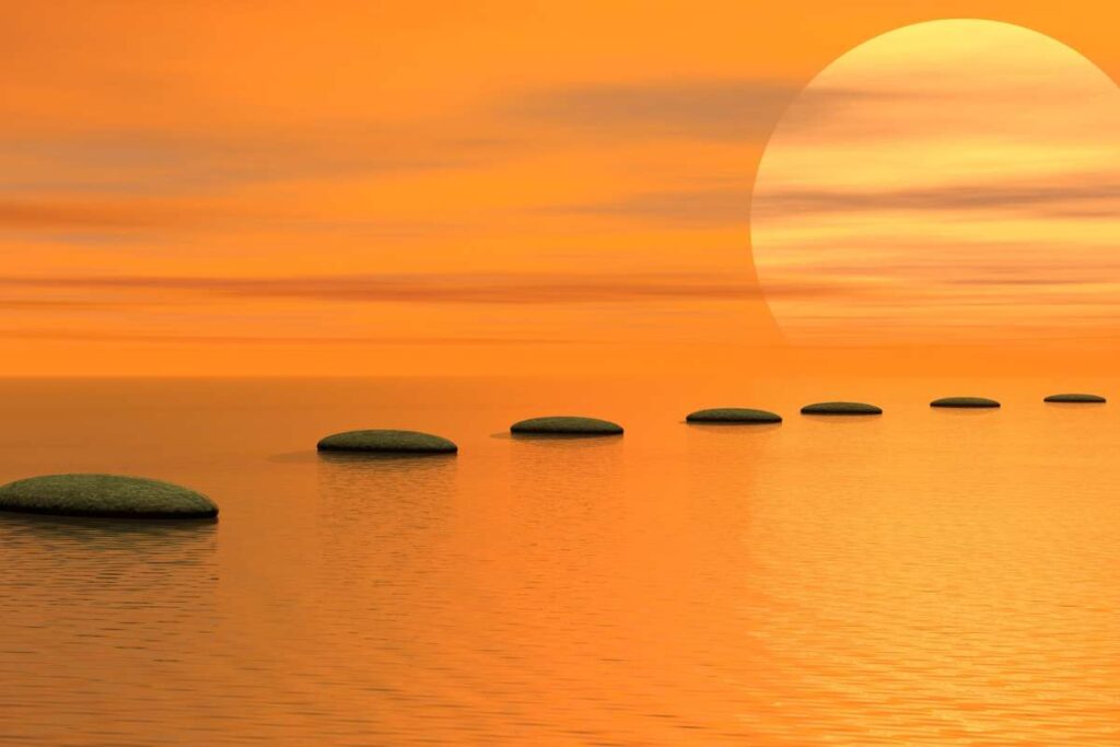 Beautiful sunrise with grey stone steps