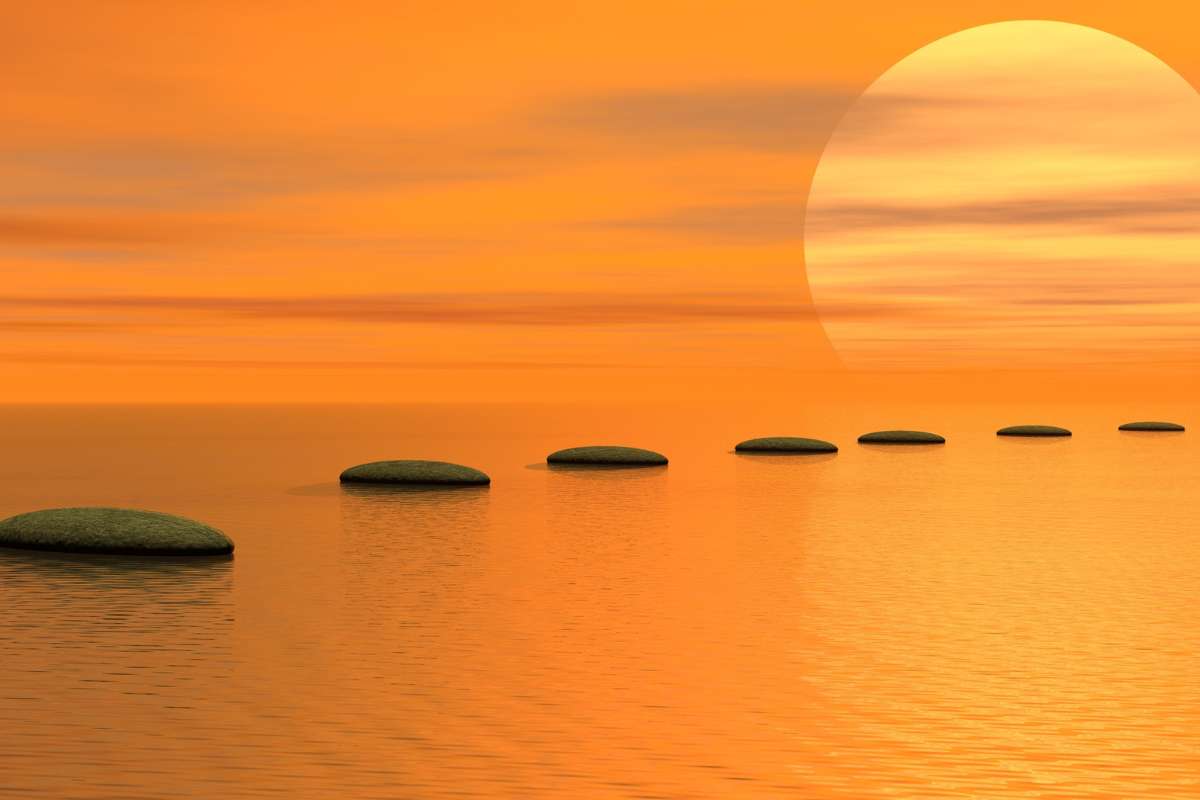 Beautiful sunrise with grey stone steps