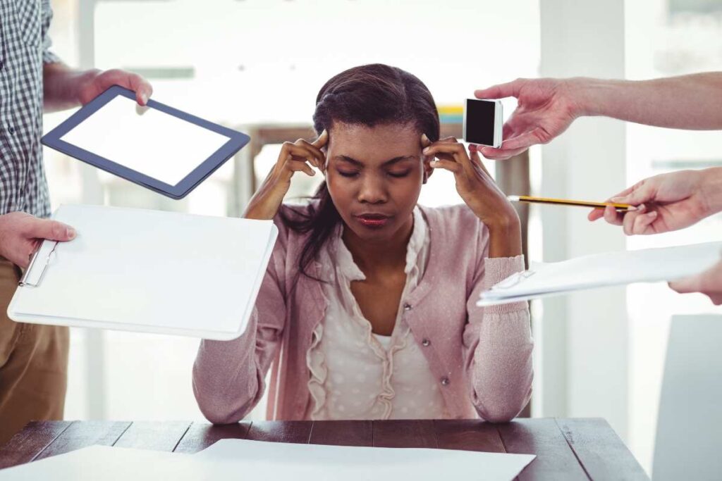 Black woman stressed at work