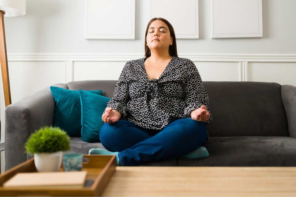 Woman practicing deep breathing