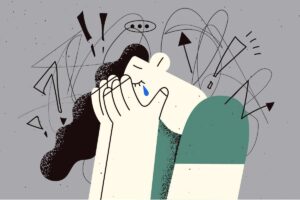 illustration of a sad woman with anxiety