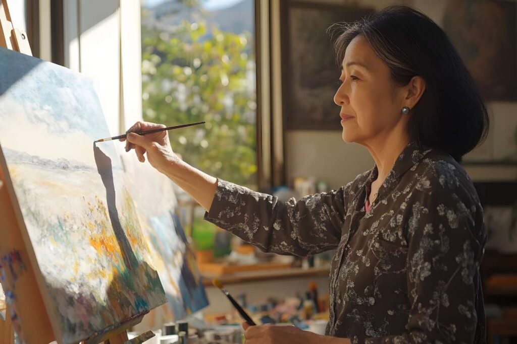 woman painting to release her emotions
