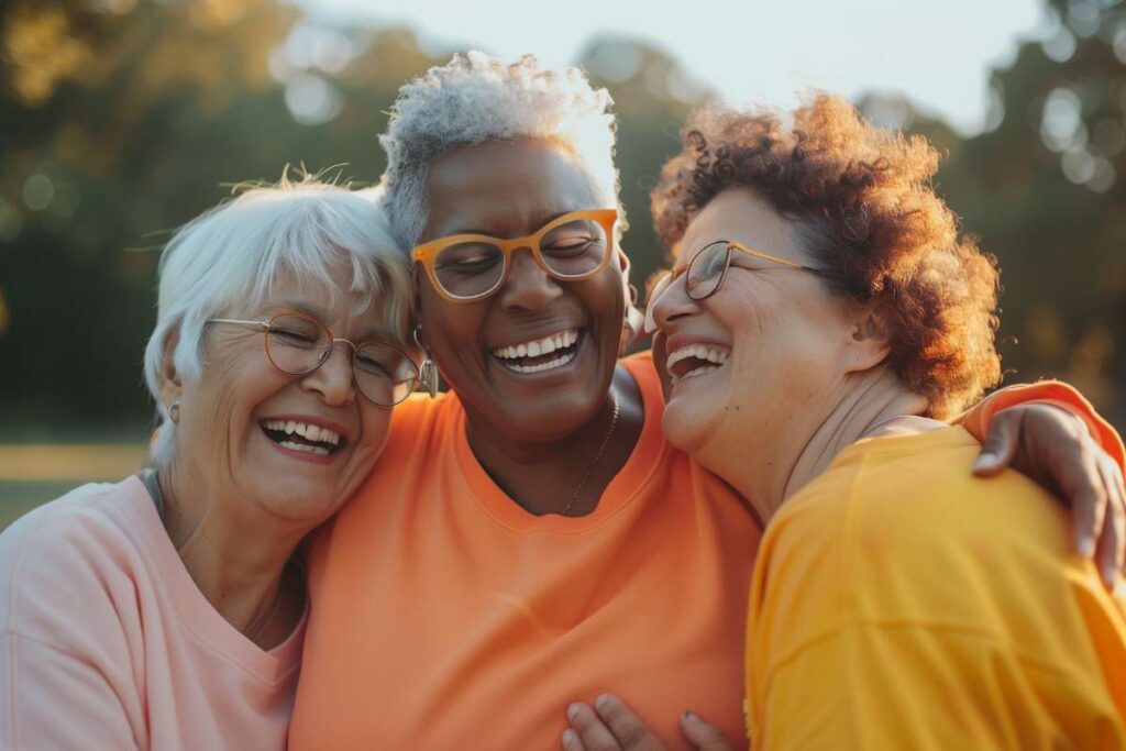 women laughing and supporting each other through menopause grief and loss